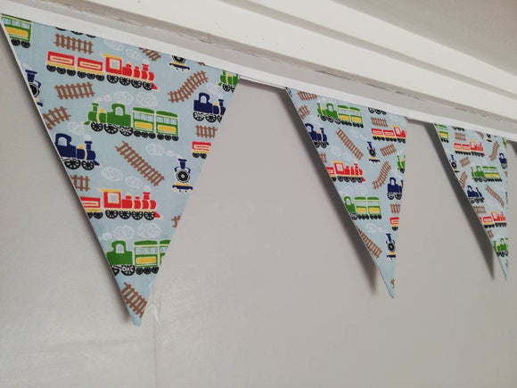 Trains fabric bunting, 10 flags, approx 2.5 metres