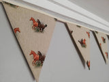 Horses fabric bunting on natural background, 10 flags, approx 2.5 metres