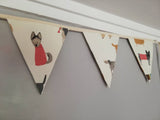 Stylistic dogs Fabric Bunting, on a cream background. 10 flags, approx 2.5 metres