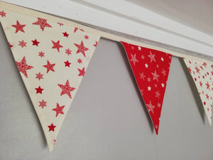 Stars red and cream fabric bunting - approx 2.5 metres