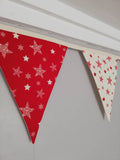 Stars red and cream fabric bunting - approx 2.5 metres