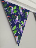 Tropical Toucan fabric bunting, 10 flags, approx 2.5 metres - party decorations - online party - background props