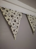 Paw Print Fabric Bunting - paw prints and bones on ivory background fabric. Approx 2.5 metre length