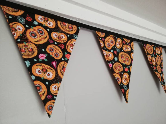 Pumpkins colourful fabric bunting, Halloween decorations, approx 2.5 metres