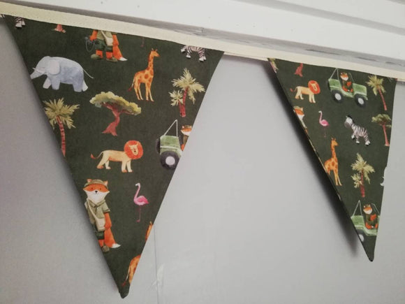 Safari fabric bunting, 10 flags, approx 2.5 metres - Nursery decor - new baby gift - playroom accessories - children's wall hanging