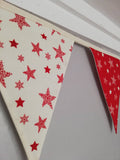 Stars red and cream fabric bunting - approx 2.5 metres