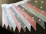 Grey and pink fabric bunting, with white spots - 2, 3 or 4 metres