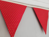 Gold star fabric bunting on red background, approx 2.5 metres