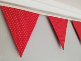 Gold star fabric bunting on red background, approx 2.5 metres