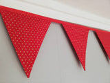 Gold star fabric bunting on red background, approx 2.5 metres