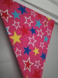 Star fabric bunting, bright and colourful, approx 2.5 metres, 10 flags.