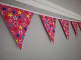 Star fabric bunting, bright and colourful, approx 2.5 metres, 10 flags.
