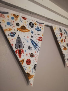 Space rocket fabric bunting, Blast Off! - playroom accessories - children's wall hanging - classroom decor