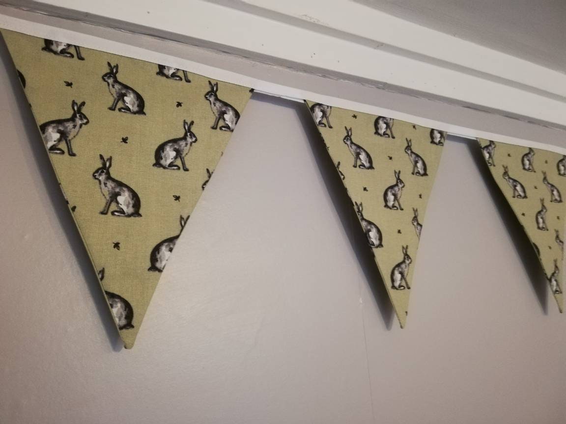 Rabbit fabric bunting, 10 flags, approx 2.5 metres – Anne's Bunting