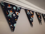 Spaceman fox fabric bunting, 10 flags, approx 2.5 metres - Nursery decor - new baby gift - playroom accessories - children's wall hanging