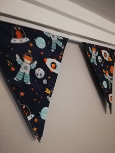 Spaceman fox fabric bunting, 10 flags, approx 2.5 metres - Nursery decor - new baby gift - playroom accessories - children's wall hanging