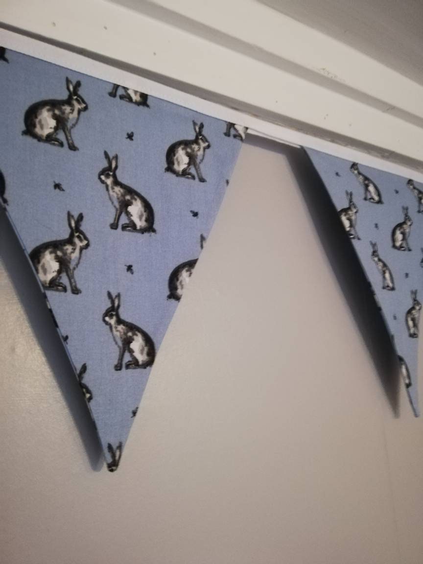 Rabbit fabric bunting, 10 flags, approx 2.5 metres – Anne's Bunting