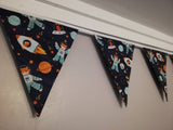 Spaceman fox fabric bunting, 10 flags, approx 2.5 metres - Nursery decor - new baby gift - playroom accessories - children's wall hanging