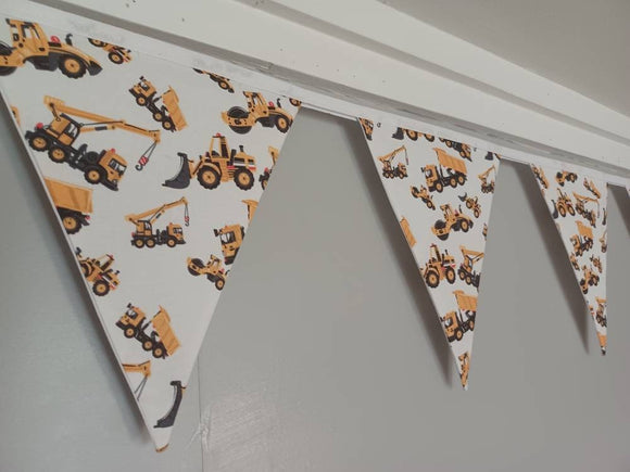 Diggers and trucks fabric bunting