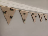 Sausage dogs fabric bunting, on natural background, 10 flags, approx 2.5 metres