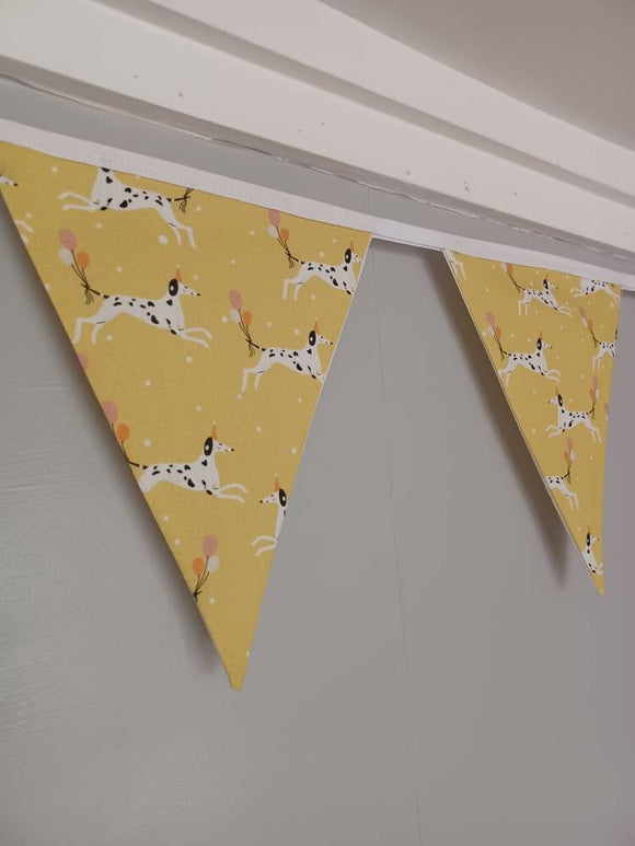 Dalmatian party fabric bunting, 10 flags, approx 2.5 metres