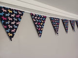 Scottie Dog Fabric Bunting - patterned pastel dogs on navy background fabric. Approx 2.5 metre length