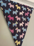 Scottie Dog Fabric Bunting - patterned pastel dogs on navy background fabric. Approx 2.5 metre length