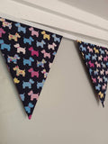 Scottie Dog Fabric Bunting - patterned pastel dogs on navy background fabric. Approx 2.5 metre length