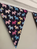 Scottie Dog Fabric Bunting - patterned pastel dogs on navy background fabric. Approx 2.5 metre length