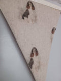 Spaniel dogs fabric bunting, on linen look background, 10 flags, approx 2.5 metres