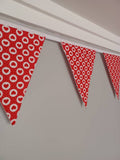 Red hearts fabric bunting.