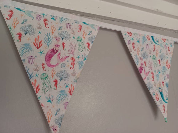 Mermaid fabric bunting, approx 2.5 metres